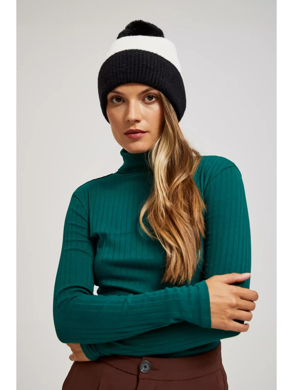 Moodo Шапка с помпон черно-бяла Moodo