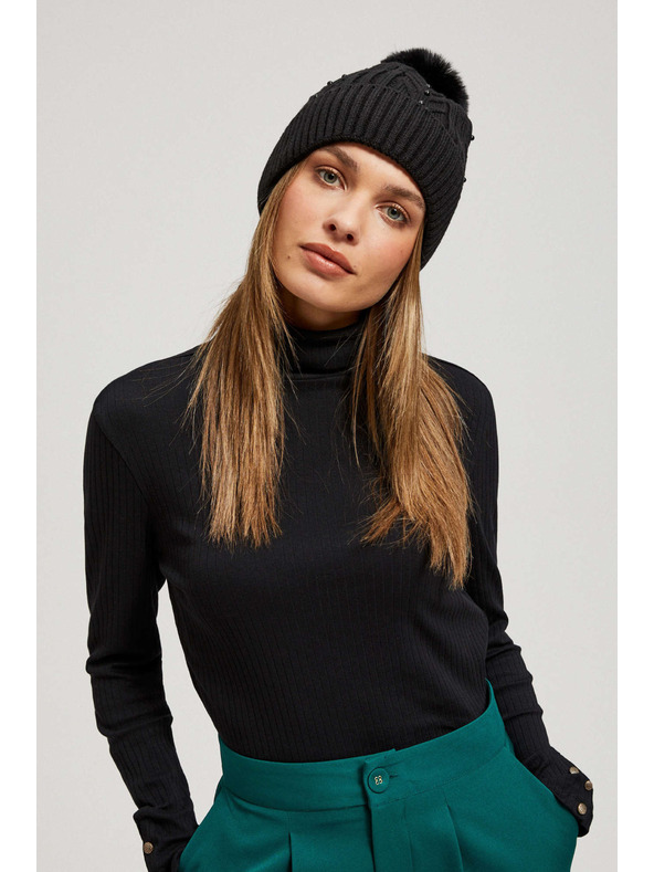 Moodo Шапка с помпон и мъниста черна Moodo