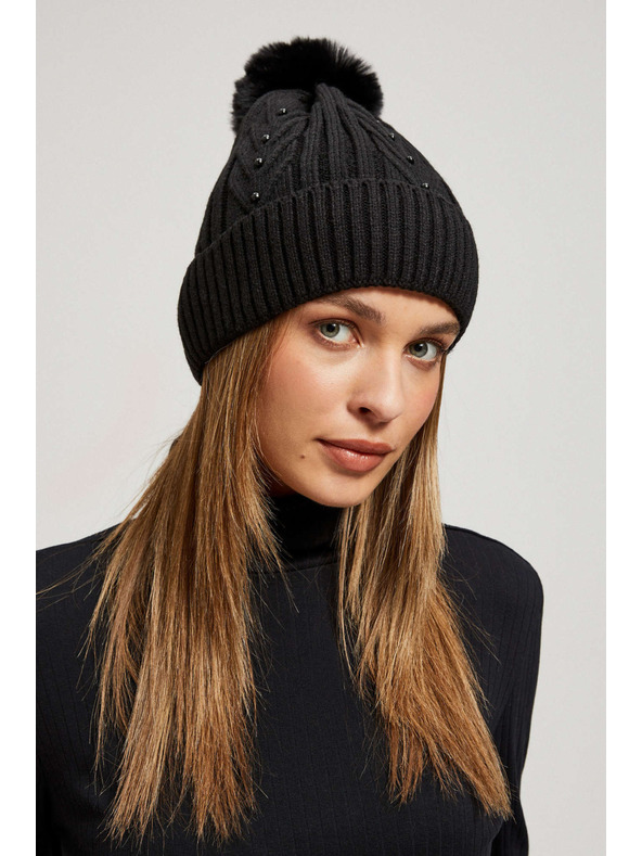 Moodo Шапка с помпон и мъниста черна Moodo