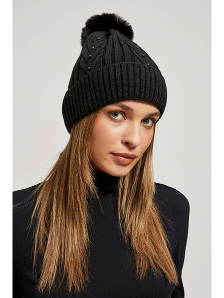 Moodo Шапка с помпон и мъниста черна Moodo