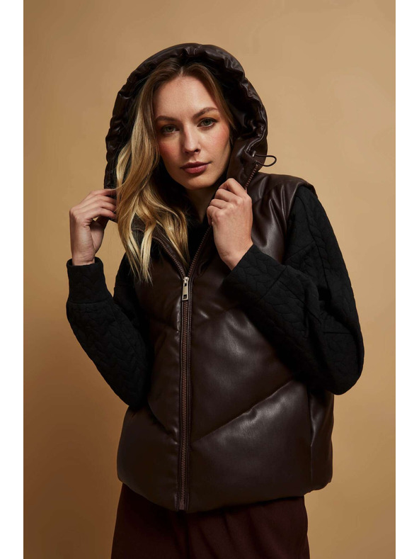 Moodo Подплатена грейка с качулка, кафява Moodo