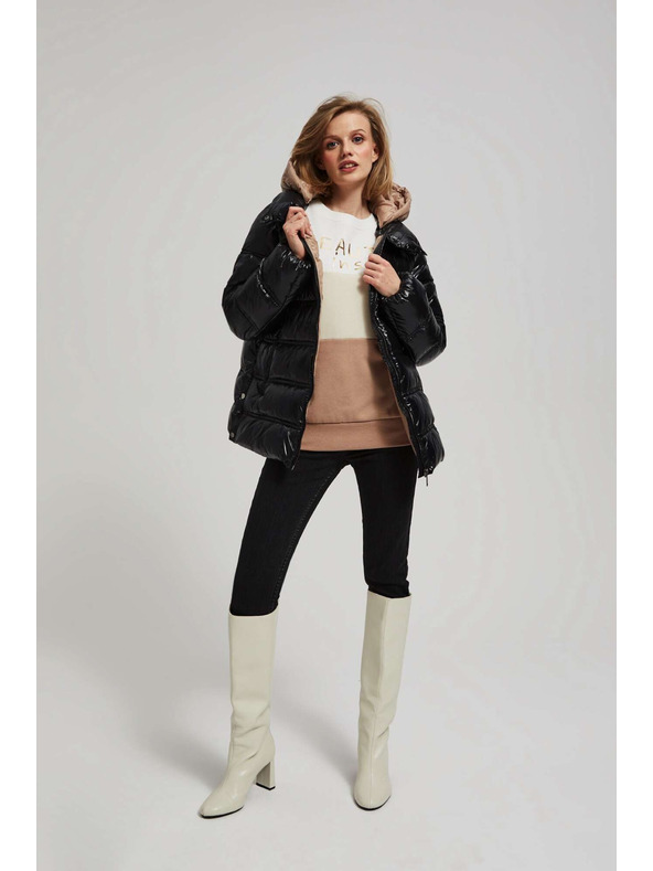 Moodo Черно подплатено късо яке с качулка Moodo