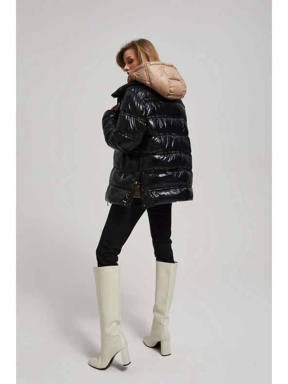 Moodo Черно подплатено късо яке с качулка Moodo