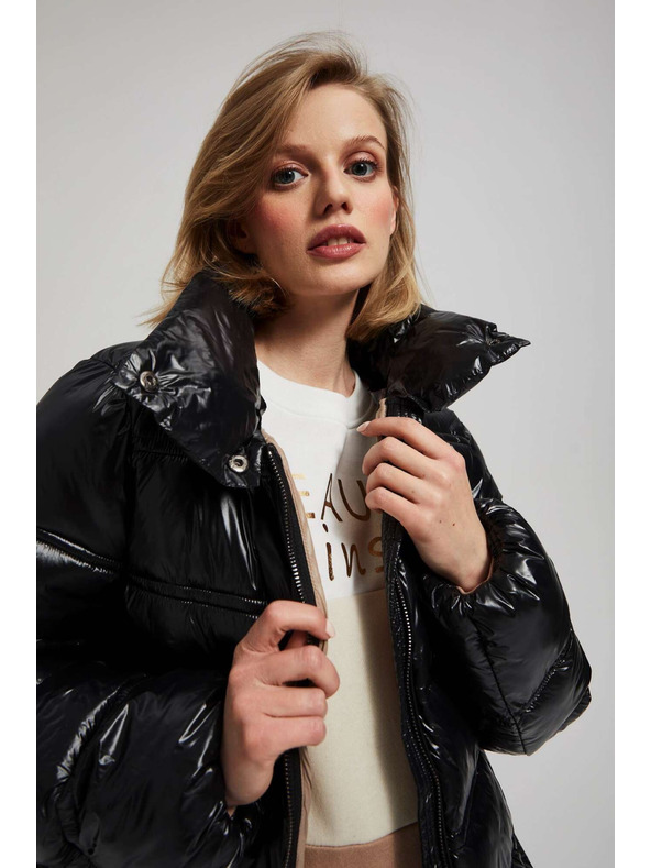 Moodo Черно подплатено късо яке с качулка Moodo