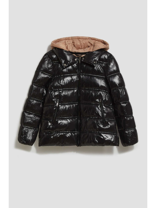 Moodo Черно подплатено късо яке с качулка Moodo