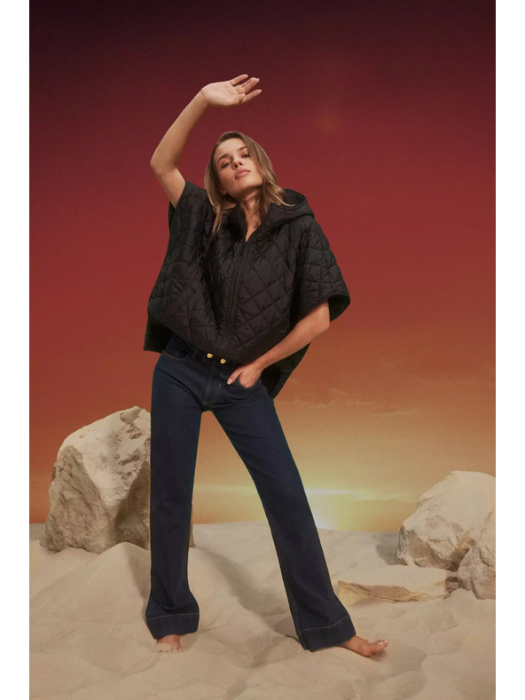 Moodo Тъмносини широки дънки със среден колан Moodo