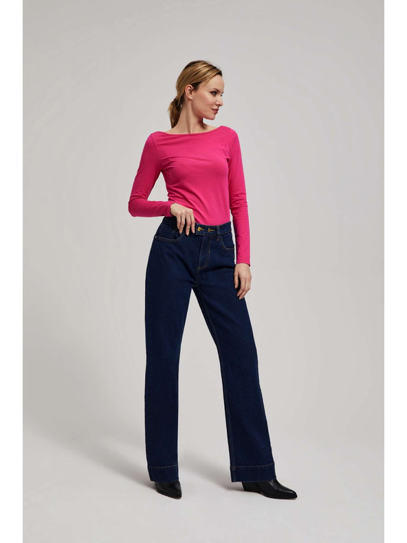 Moodo Тъмносини широки дънки със среден колан Moodo