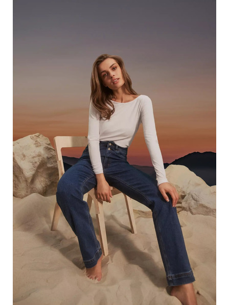 Moodo Тъмносини широки дънки с двойно закопчаване Moodo