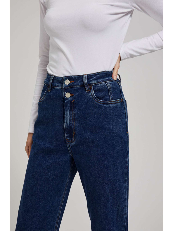 Moodo Тъмносини широки дънки с двойно закопчаване Moodo