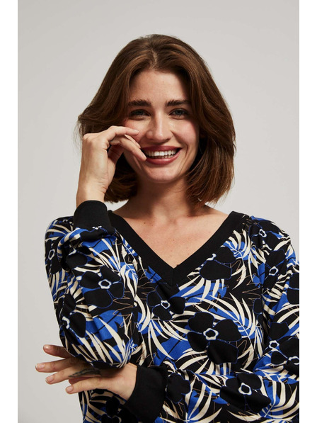 Moodo Черна блуза с щампа и V-образно деколте Moodo