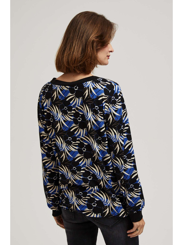 Moodo Черна блуза с щампа и V-образно деколте Moodo