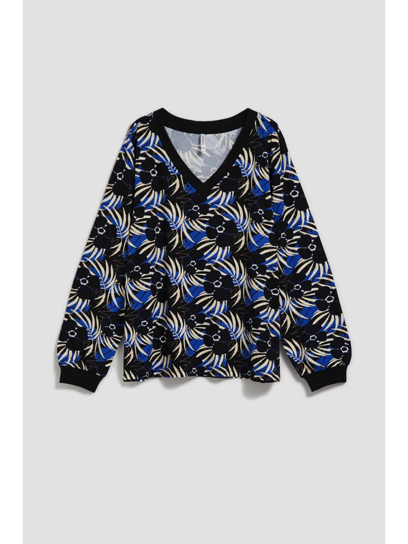 Moodo Черна блуза с щампа и V-образно деколте Moodo