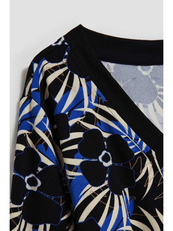 Moodo Черна блуза с щампа и V-образно деколте Moodo