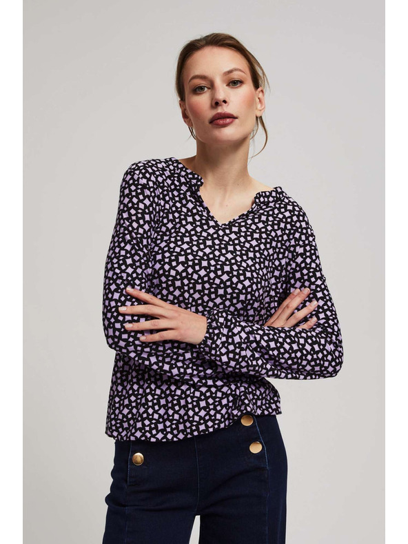 Moodo Лавандулова блуза с щампа и V-образно деколте Moodo