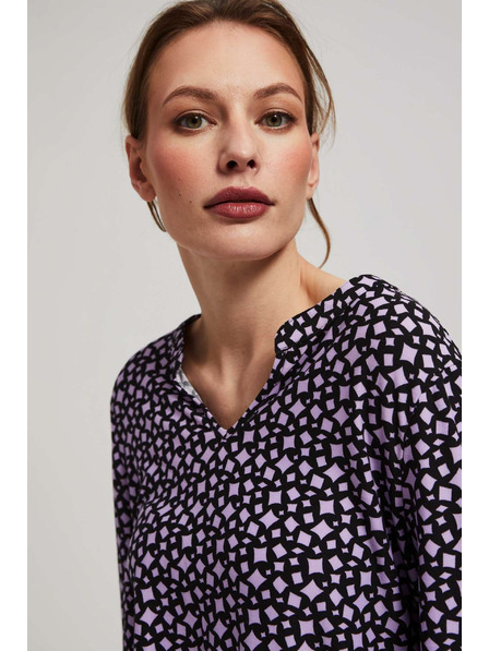 Moodo Лавандулова блуза с щампа и V-образно деколте Moodo