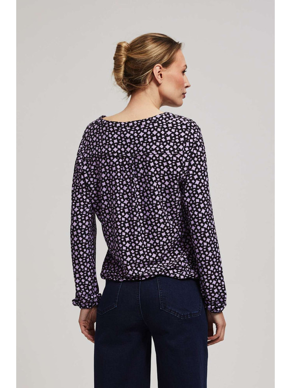 Moodo Лавандулова блуза с щампа и V-образно деколте Moodo