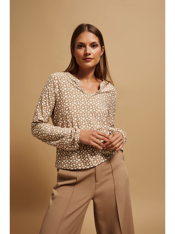 Moodo Перлена блуза с щампа и V-образно деколте Moodo