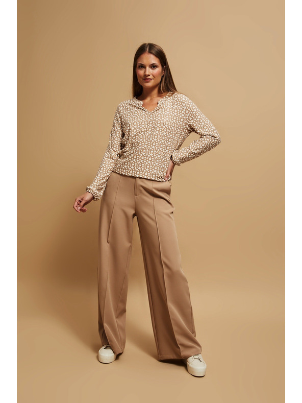 Moodo Перлена блуза с щампа и V-образно деколте Moodo