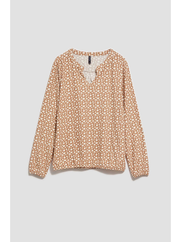 Moodo Перлена блуза с щампа и V-образно деколте Moodo