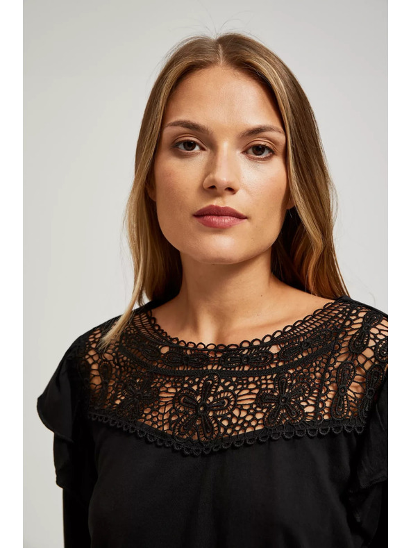 Moodo Черна тениска с дантела Moodo