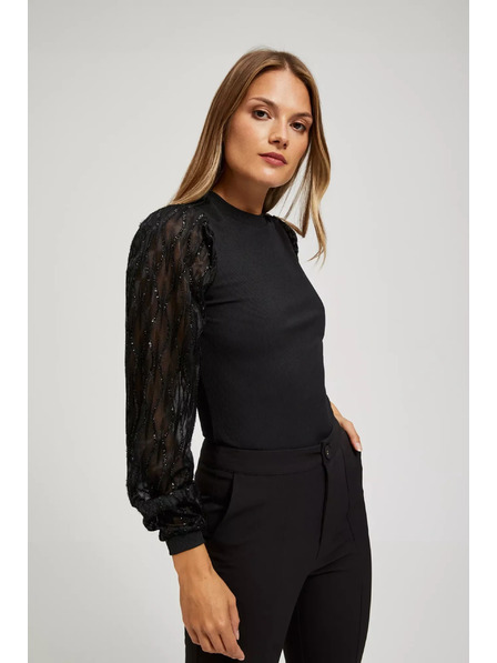 Moodo Черна блуза с декоративни ръкави Moodo