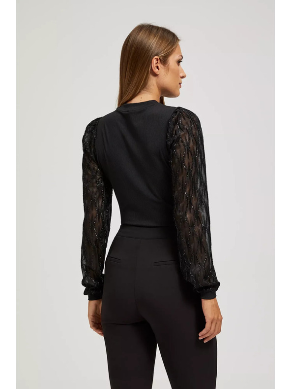 Moodo Черна блуза с декоративни ръкави Moodo