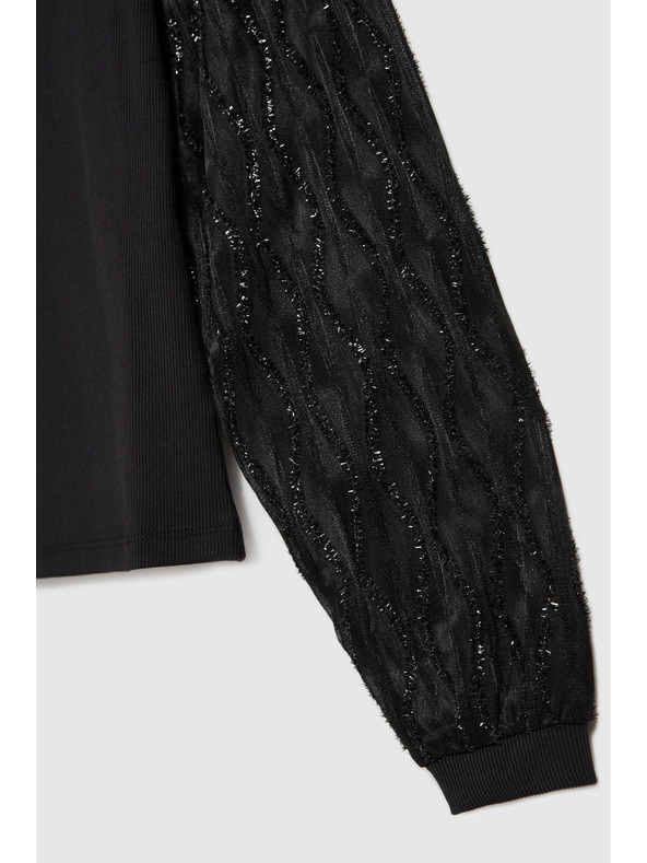 Moodo Черна блуза с декоративни ръкави Moodo