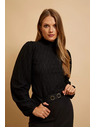 Moodo Черна блуза с поло деколте и обемни ръкави Moodo
