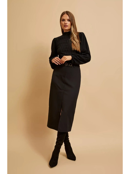 Moodo Черна блуза с поло деколте и обемни ръкави Moodo