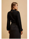 Moodo Черна блуза с поло деколте и обемни ръкави Moodo