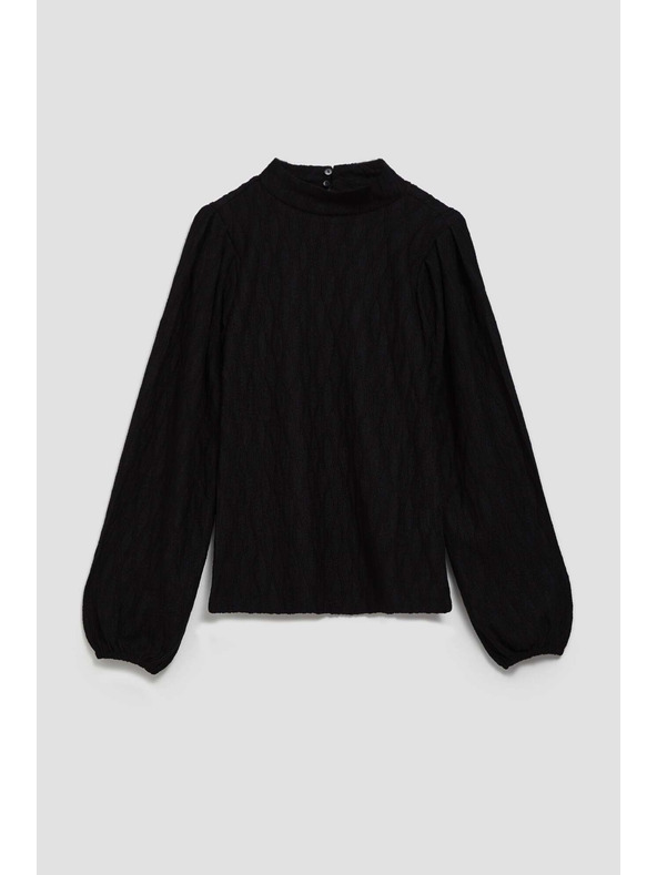 Moodo Черна блуза с поло деколте и обемни ръкави Moodo
