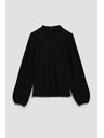 Moodo Черна блуза с поло деколте и обемни ръкави Moodo