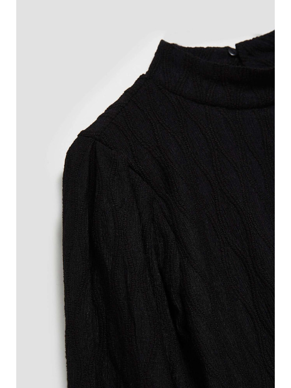 Moodo Черна блуза с поло деколте и обемни ръкави Moodo