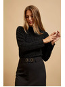 Moodo Черна блуза с поло деколте, декорирана с металически нишки Moodo