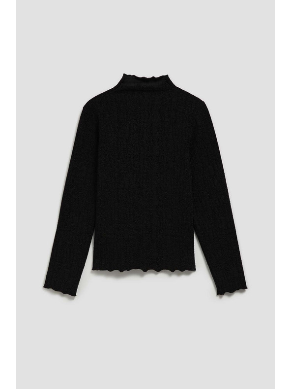 Moodo Черна блуза с поло деколте, декорирана с металически нишки Moodo