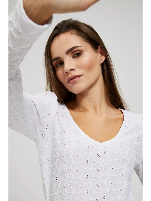 Moodo Лазурна блуза с V-образно деколте Moodo