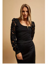 Moodo Черна тениска с дантелени ръкави Moodo