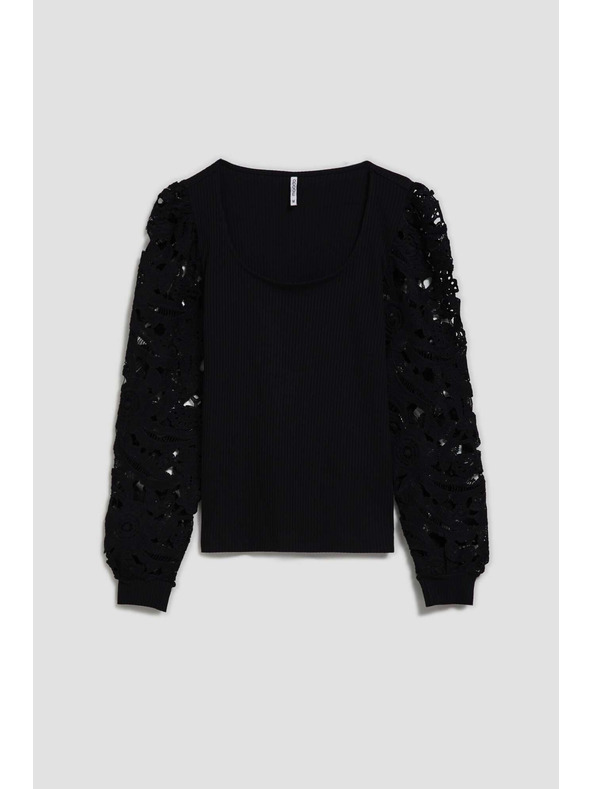 Moodo Черна тениска с дантелени ръкави Moodo