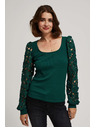 Moodo Смарагдова тениска с дантелени ръкави Moodo
