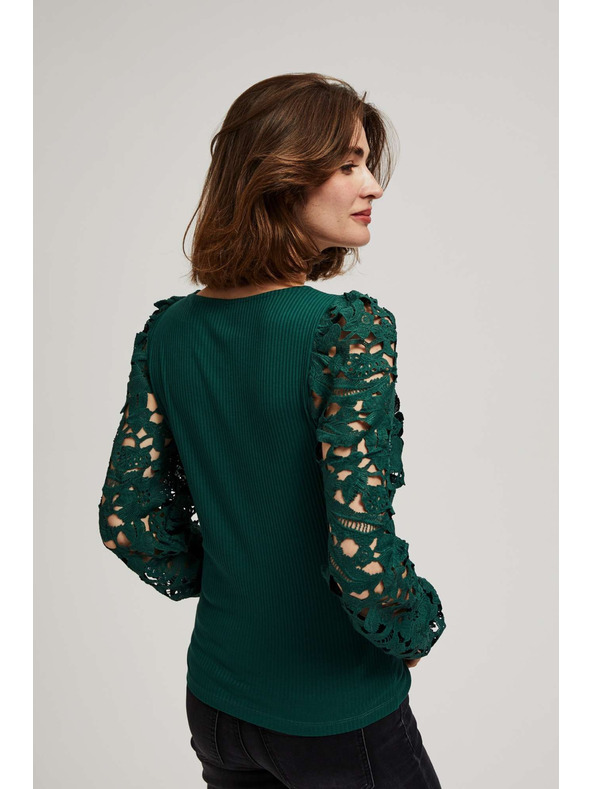 Moodo Смарагдова тениска с дантелени ръкави Moodo