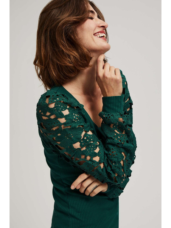 Moodo Смарагдова тениска с дантелени ръкави Moodo