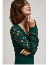 Moodo Смарагдова тениска с дантелени ръкави Moodo