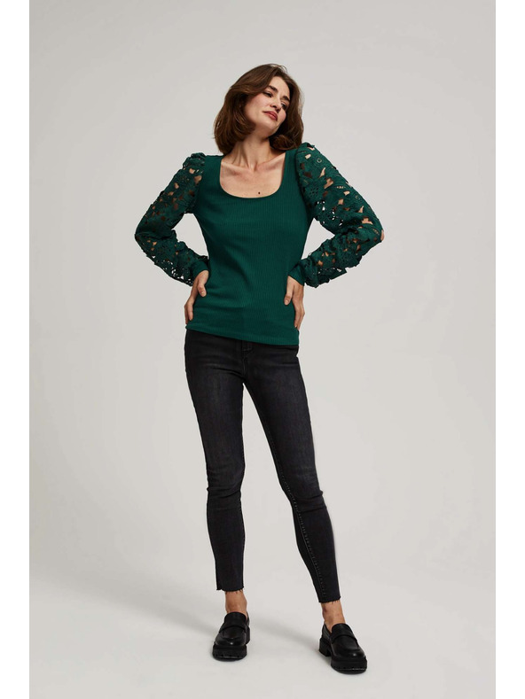 Moodo Смарагдова тениска с дантелени ръкави Moodo