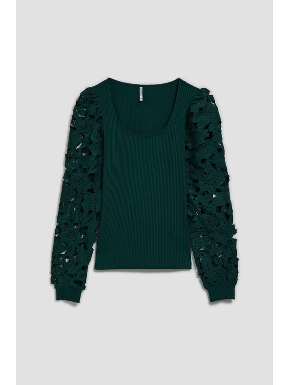 Moodo Смарагдова тениска с дантелени ръкави Moodo