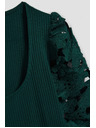 Moodo Смарагдова тениска с дантелени ръкави Moodo