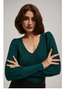 Moodo Смарагдова блуза с V-образно деколте Moodo