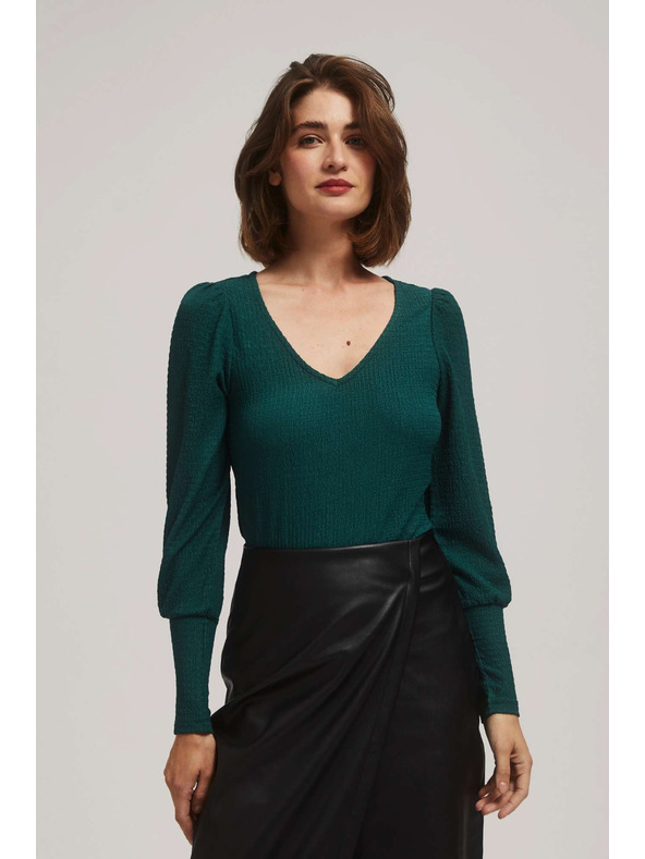 Moodo Смарагдова блуза с V-образно деколте Moodo