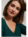 Moodo Смарагдова блуза с V-образно деколте Moodo