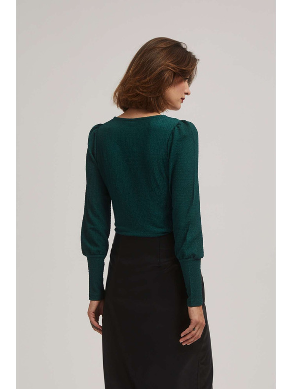 Moodo Смарагдова блуза с V-образно деколте Moodo