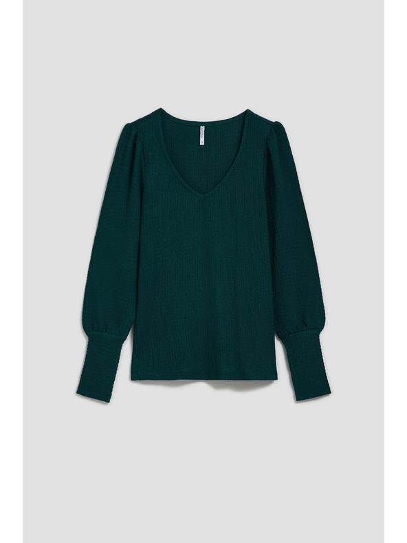 Moodo Смарагдова блуза с V-образно деколте Moodo